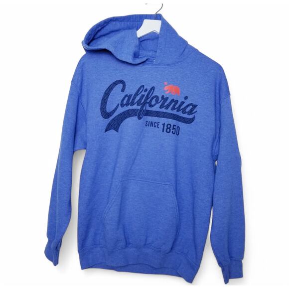 CALIFORNIA Bear Blue Popover Hoodie Kanga Pocket Gildan Heavy Blend - Size M - Picture 2 of 7